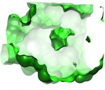 image of solvent cavity for the T4 lysozyme protein L99A/M102Q (2600 atoms) as produced by the ONETEP solvation model