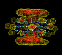 Contour plot of the relative free energy density (summed enthalpy and entropy) for hydration of the cucurbit[7]uril system.