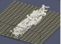 Instantaneous concentration isocontours from point source dispersion with the source located within the urban
canopy layer